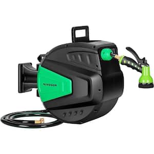 VEVOR Retractable Hose Reel, 65.6 ft x 1/2 inch, 180° Swivel Bracket  Wall-Mounted, Garden Water Hose Reel with 9-Pattern Nozzle and 3 Fast  Adaptors, Automatic Rewind, Lock at Any Length