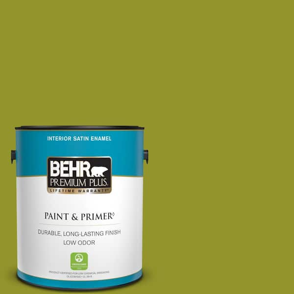 BEHR PREMIUM PLUS 1 gal. #P350-7 Lazy Lizard Satin Enamel Low Odor Interior Paint & Primer