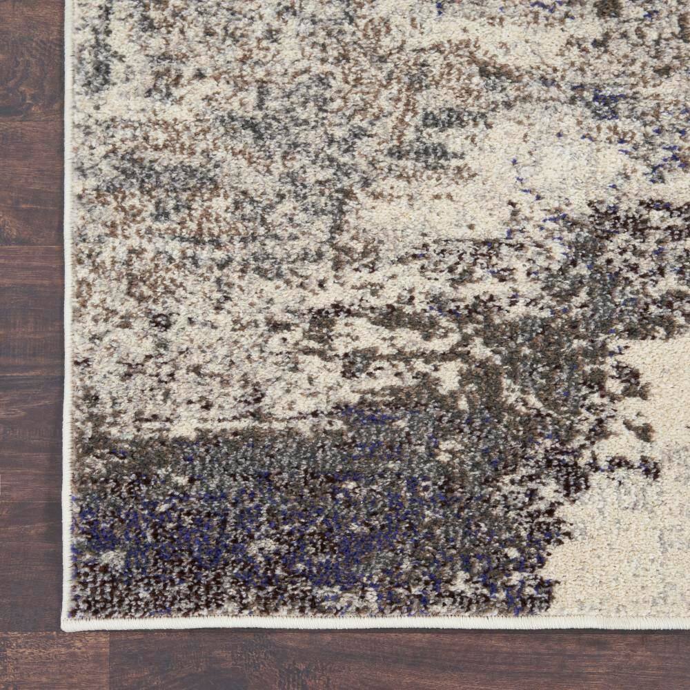 Ivory and Grey Abstract Hand-knotted Round Rug