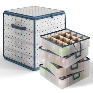 Blue Polyethylene Medium Christmas Ornament Storage Box with Tray Dividers
