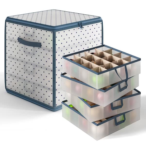 Blue Polyethylene Medium Christmas Ornament Storage Box with Tray Dividers