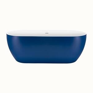 59 in. Acrylic Oval Shaped Freestanding Flatbottom Double-Ended Soaking Non-Whirlpool Bathtub in Blue