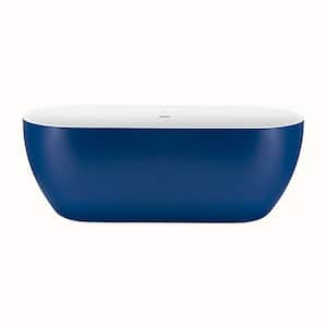 59 in. Acrylic Oval Shaped Freestanding Flatbottom Double-Ended Soaking Non-Whirlpool Bathtub in Blue