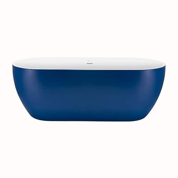 UPIKER 59 in. Acrylic Oval Shaped Freestanding Flatbottom Double-Ended Soaking Non-Whirlpool Bathtub in Blue