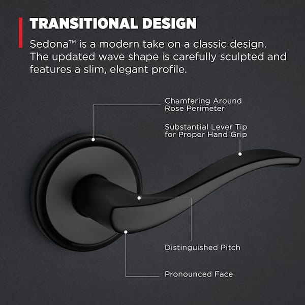 Kwikset Sedona Matte Black Hall Closet Door Handle with Microban