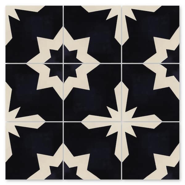 Villa Lagoon Tile Comino B Black and Alabaster/Matte 8 in. x 8 in. Cement Handmade Tile Sample