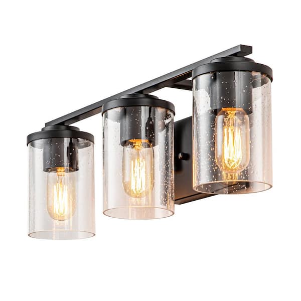 EDISLIVE Emerson 21 in. 3-Light Black Bathroom Vanity Light Seeded Glass Indoor Vanity