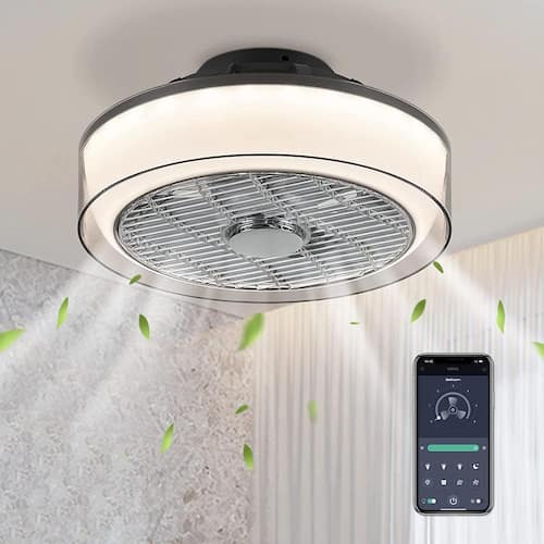 16 in. Indoor Gray Low Profile Ceiling Fan with Dimmable LED Light Modern Small Bedroom Ceiling Fan with Remote APP Ceiling Fans