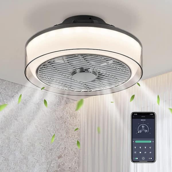 ANTOINE 16 in. Indoor Gray Low Profile Ceiling Fan with Dimmable LED Light Modern Small Bedroom Ceiling Fan with Remote APP