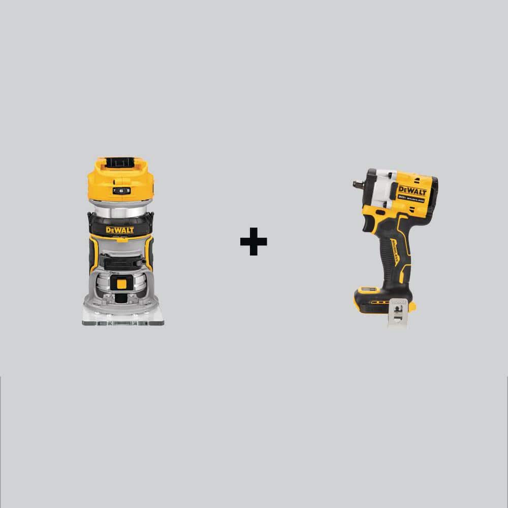 DEWALT 20V MAX XR Cordless Brushless Compact Fixed Base Router and ATOMIC 20V MAX Brushless 3/8 in. Impact Wrench (Tools-Only) -  DCW600BWDCF923B