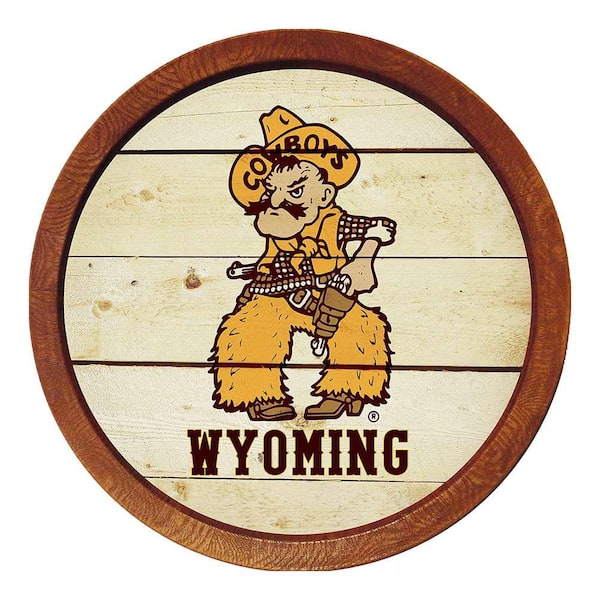 The Fan-Brand 20 in. Wyoming Cowboys Pistol Pete "Faux" Barrel Decorative Sign