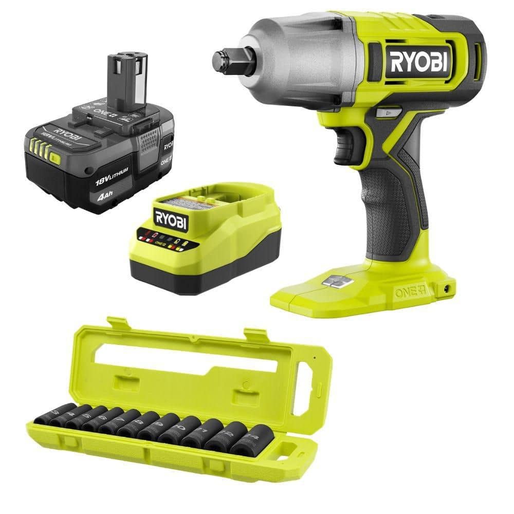 ONE+ 18V Cordless 1/2 in. Impact Wrench Kit with 4.0 Ah Battery with 1/2 in Metric Deep Impact Socket Set (11-Piece) price history on PriceWatchPro