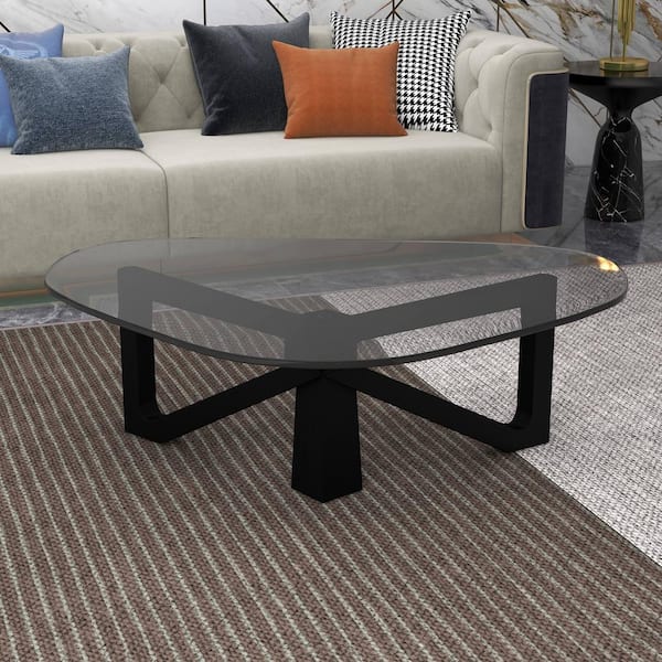 Leisuremod Imperial 51 in. Black Triangle Glass Coffee Table