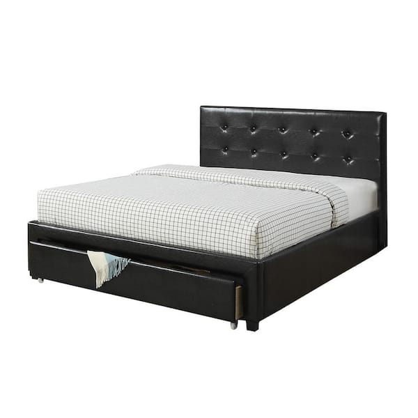 Faux Leather Black Upholstered Full Size Bed