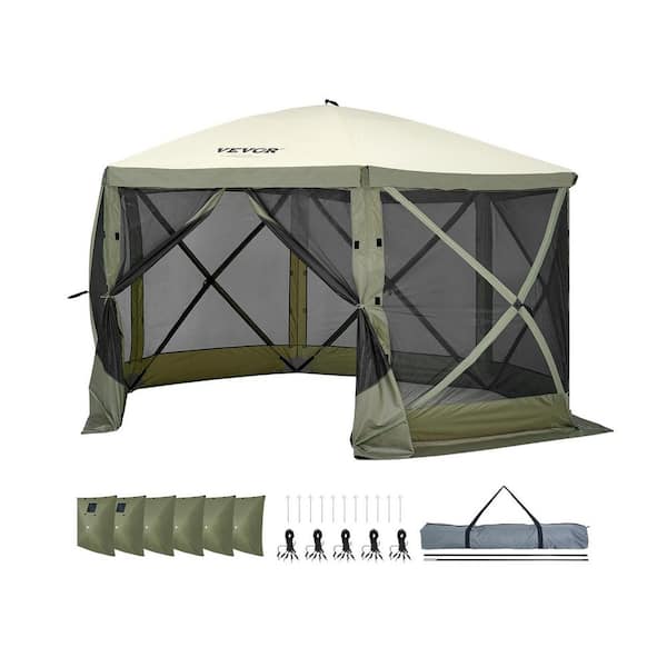 Pop Up Gazebo Tent 12 ft. x 12 ft. Pop-Up Screen Tent 6 Sided Canopy Sun Shelter with 6 Removable Privacy Wind Cloths