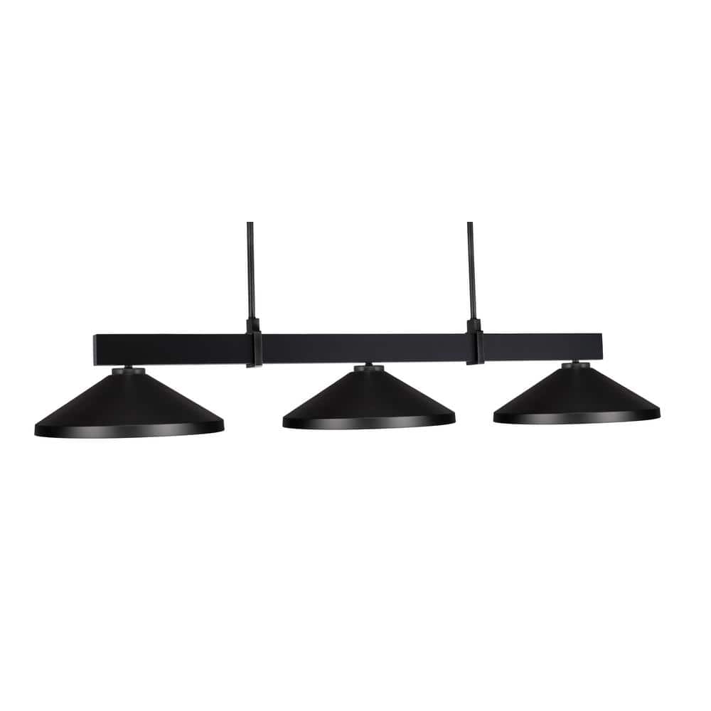Balmore 3-Light Matte Black Billiard Light with 14 in. Matte Black Metal Sh