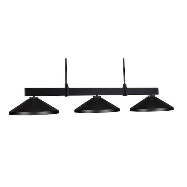Unbranded Balmore 3-Light Matte Black Billiard Light with 14 in. Matte Black Metal Shades