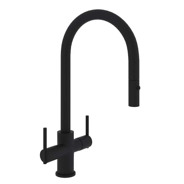 Italian Kitchen Pirellone Two Handle Pull-Down Sprayer Kitchen Faucet in Matte Black