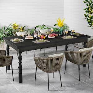 Alan Farmhouse Black Wood 62 in. 4 Legs Rectangular Dining Table Dinner Kitchen Table Seats 4 to 6