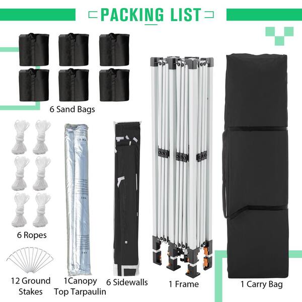 10 ft. x 20 ft. Black Metal Outdoor Waterproof Pop Up Canopy Tent