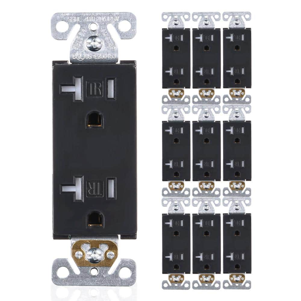Black Tamper-Resistant Duplex Outlet with Wall Plate