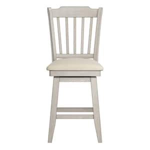 42 in. Antique White Slat Back Counter Height Wood Swivel Chair