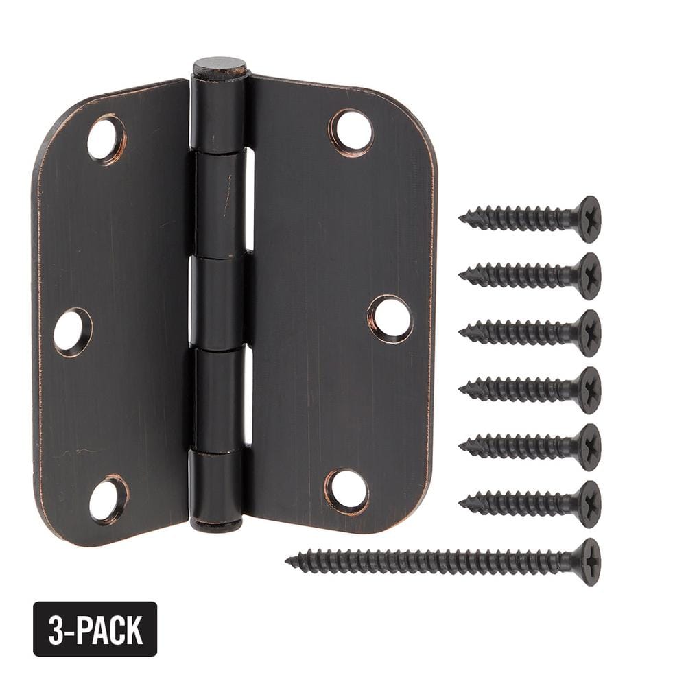 3-1/2 in. x 5/8 in. Radius Oil-Rubbed Bronze Squeak-Free Door Hinge (3-Pack