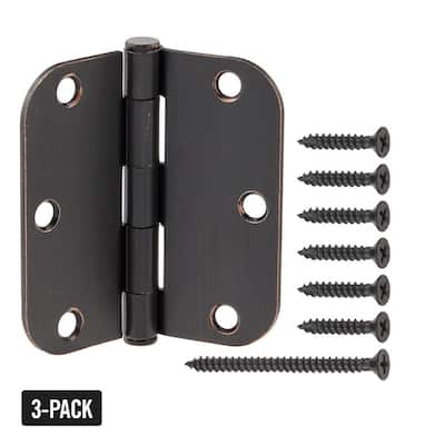 3-Pack 3-1/2 in. x 5/8 in. Radius Oil-Rubbed Bronze Squeak-Free Butt Door Hinge