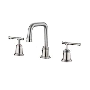 8 in. Widespread Double Handle High Arc Bathroom Faucet With Drain Assembly Brushed Nickel