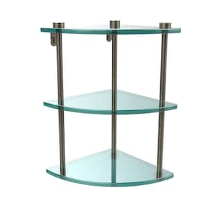 8 in. L x 15 in. H x 8 in. W 3-Tier Corner Clear Glass Bathroom Shelf in Antique Pewter