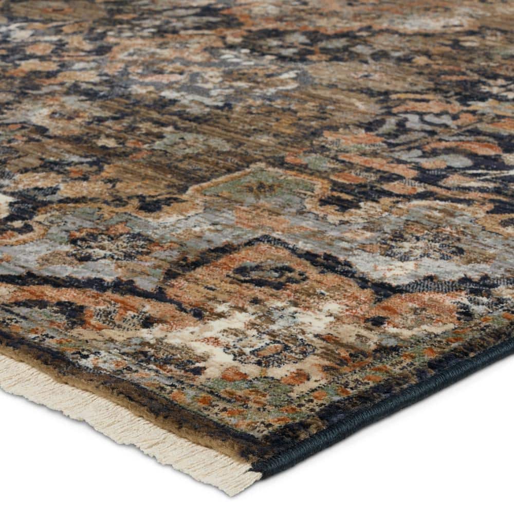 Amena Black and Dark Taupe 10' x 14' Synthetic Medallion Area Rug