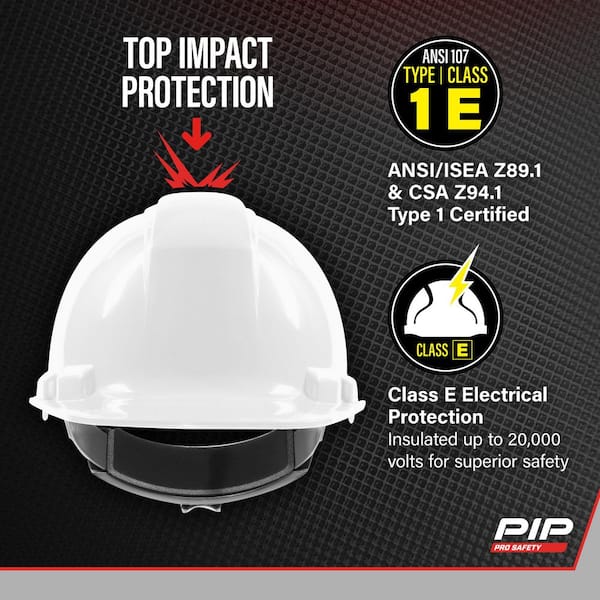 White Type 1 Class E Hard Hat with 4-Point Ratchet Suspension