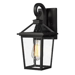 14 in. Black Outdoor Hardwired Wall Lantern Sconce with No Bulbs Included