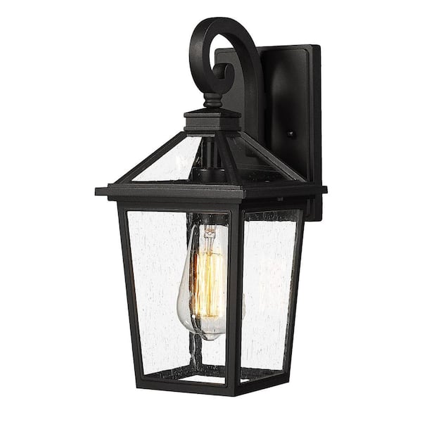JAZAVA 14 in. Black Outdoor Hardwired Wall Lantern Sconce with No Bulbs Included