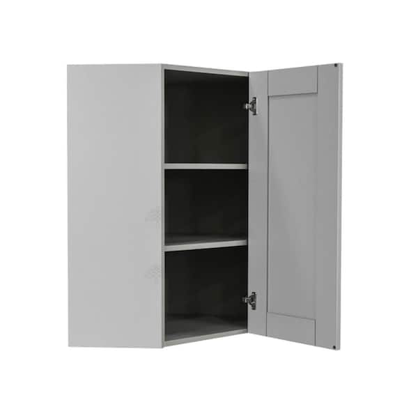 LIFEART CABINETRY Anchester Assembled 24x36x12 in. Wall Diagonal Corner Cabinet with 1 Door 2 Shelves in Light Gray