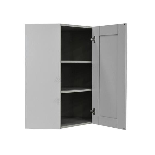 LIFEART CABINETRY Anchester Assembled 24x36x12 in. Wall Diagonal Corner Cabinet with 1 Door 2 Shelves in Light Gray