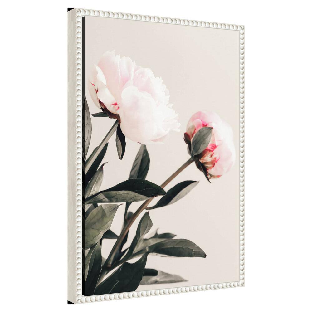 White Beaded Frame Peony Canvas Wall Art Print
