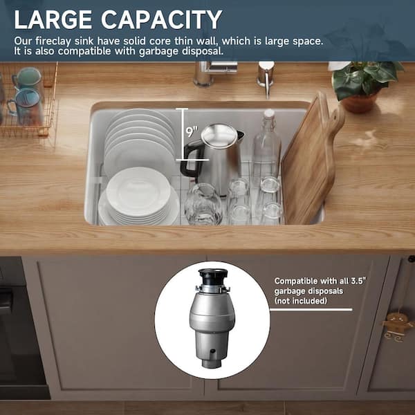 Kuomih 27 in. Fireclay Kitchen Sink Drop-in/Undermount Dual Mount