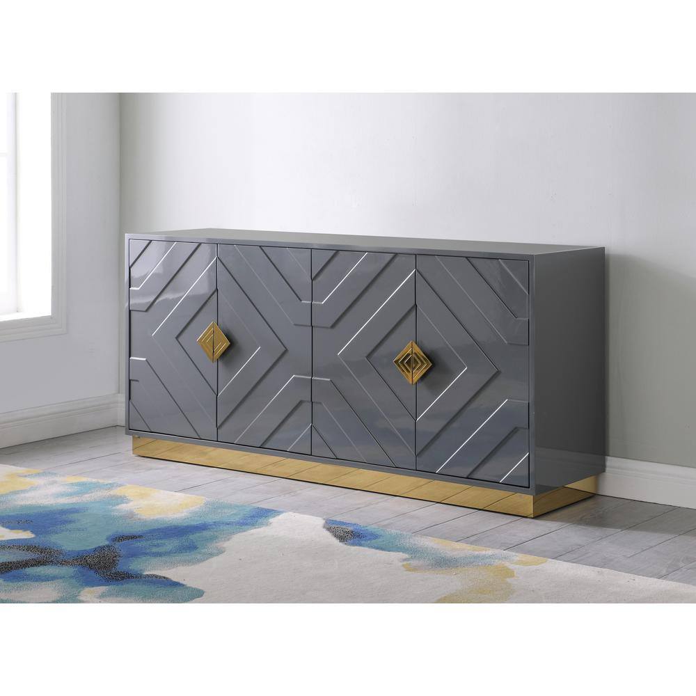 Babatunde 65" Gray Wood Sideboard with Gold Accents