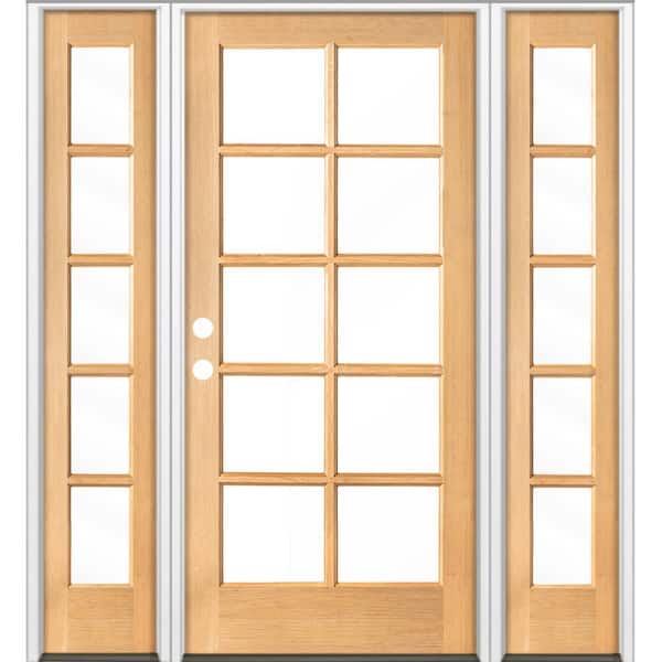 Krosswood Doors 64 in. x 80 in. French RH Full Lite Clear Glass Natural Stain Hemlock Prehung Front Door with DSL