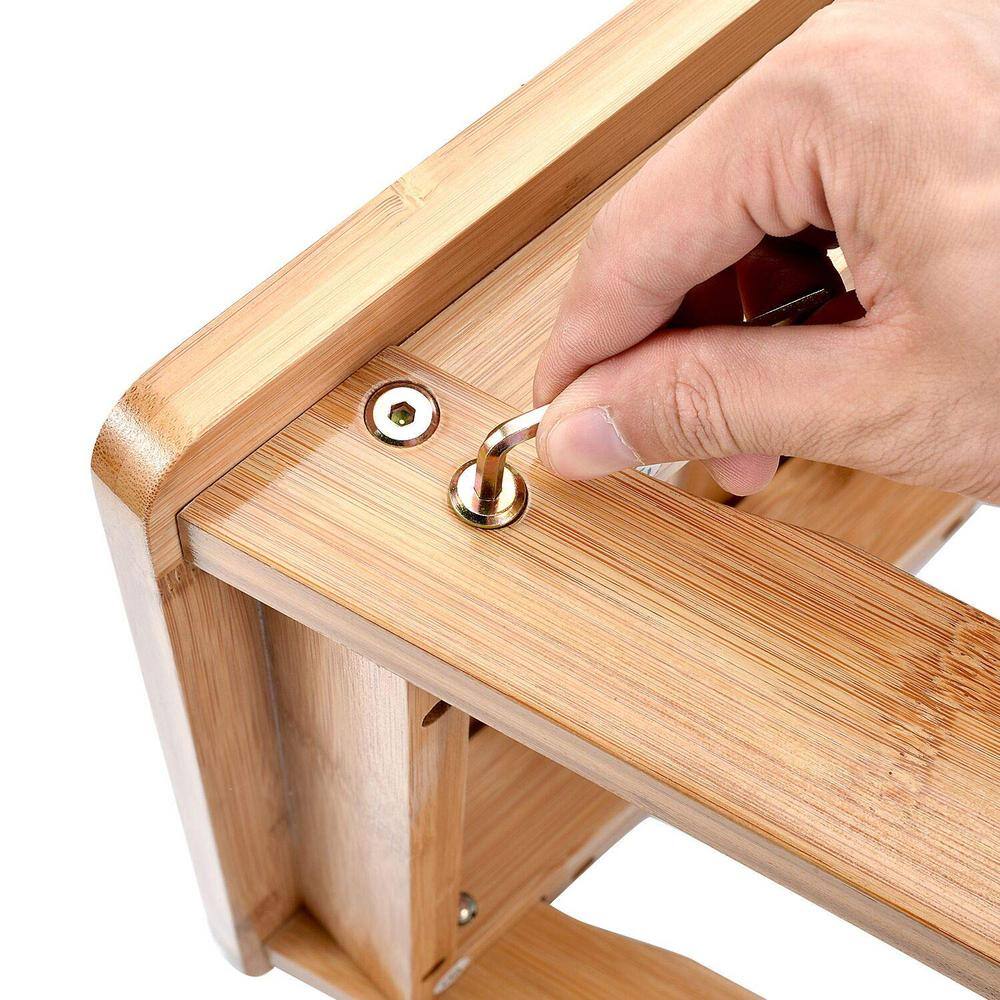 Natural Bamboo Shower Seat Bench with Underneath Shelf