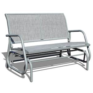 47 in. Grey Metal Frame Breathable Patio Glider Chair with Cup Holder
