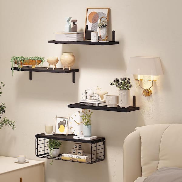 Black Floating Shelves - Wall Mounted - Set of 3 - Variety of