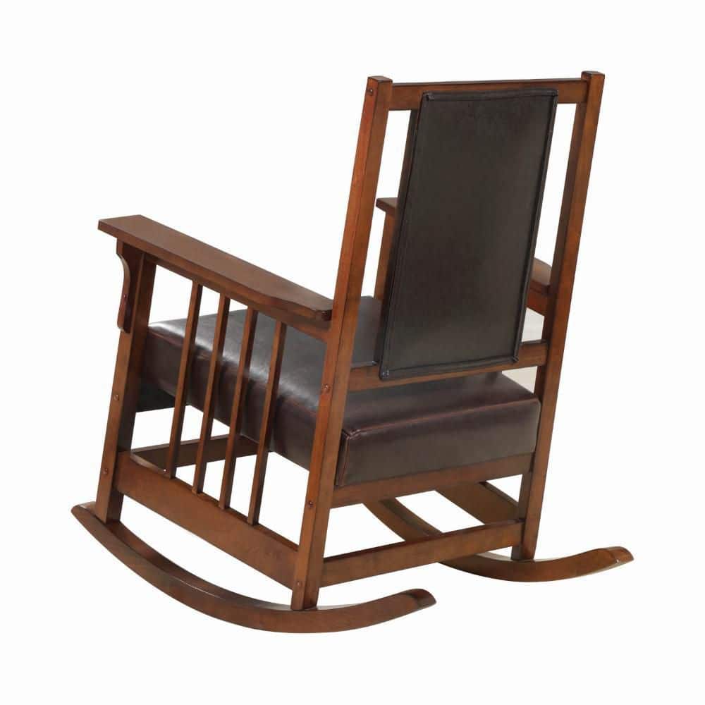 Warm Espresso Solid Wood Rocking Chair with Leatherette Cushions