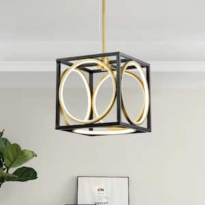 Boston 5-Light Black/Gold Lantern Square Integrated LED Chandelier