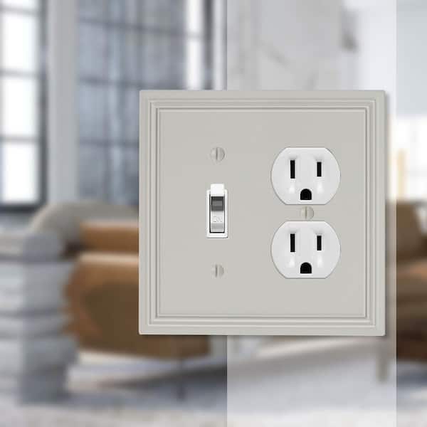 Hallcrest 2 Gang 1-Toggle and 1-Duplex Metal Wall Plate - Gray