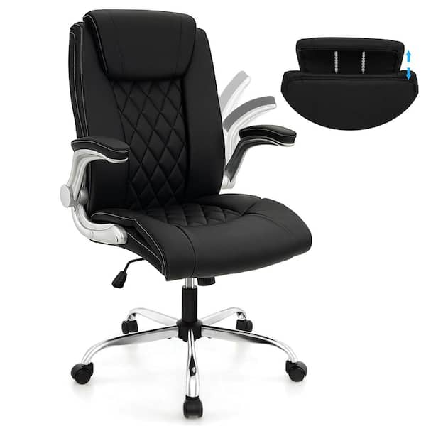 Costway PU Leather Adjustable Headrest Ergonomic Office Chair in Black with Adjustable Arms