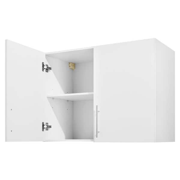 Laundry Room Wall Cabinet, 2-Tier Wall Mounted Hanging Cabinet with 2 Doors, 16 x 32 x 24 in. (D x W x H), White