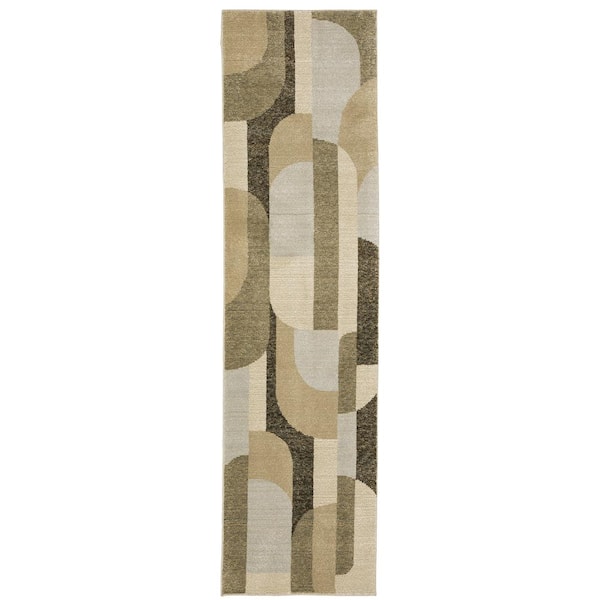 AVERLEY HOME Saturn Brown 2 ft. x 8 ft. Art-Deco Geometric Polypropylene-Nylon Blend Indoor Runner Area Rug