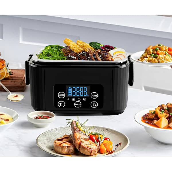 Rechargeable Self-Heating Food Warmer Lunch Bag w/ 1100ML Stainless Steel Containe, Portable for Travel and Office Meals